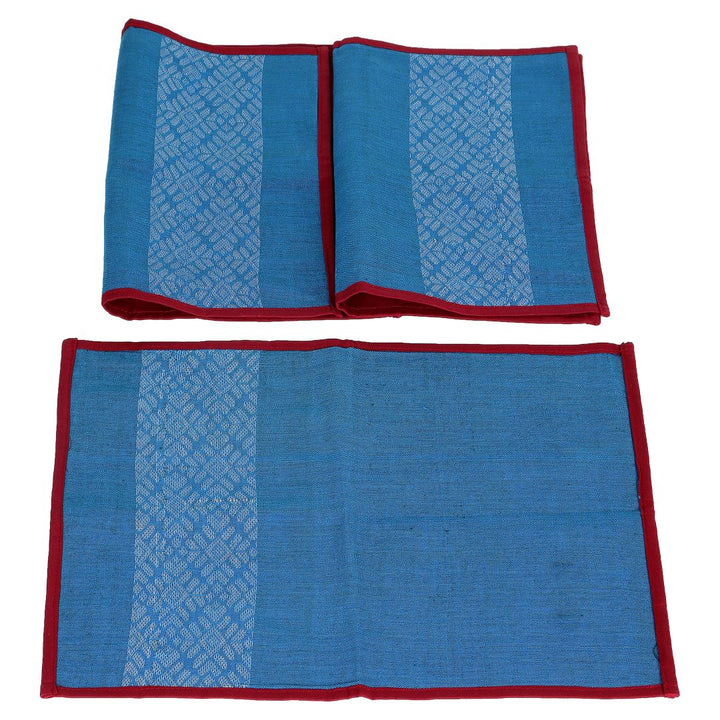 Blue Red Axomiya Cotton Table Mats- 3 Pack | SHOBITAM