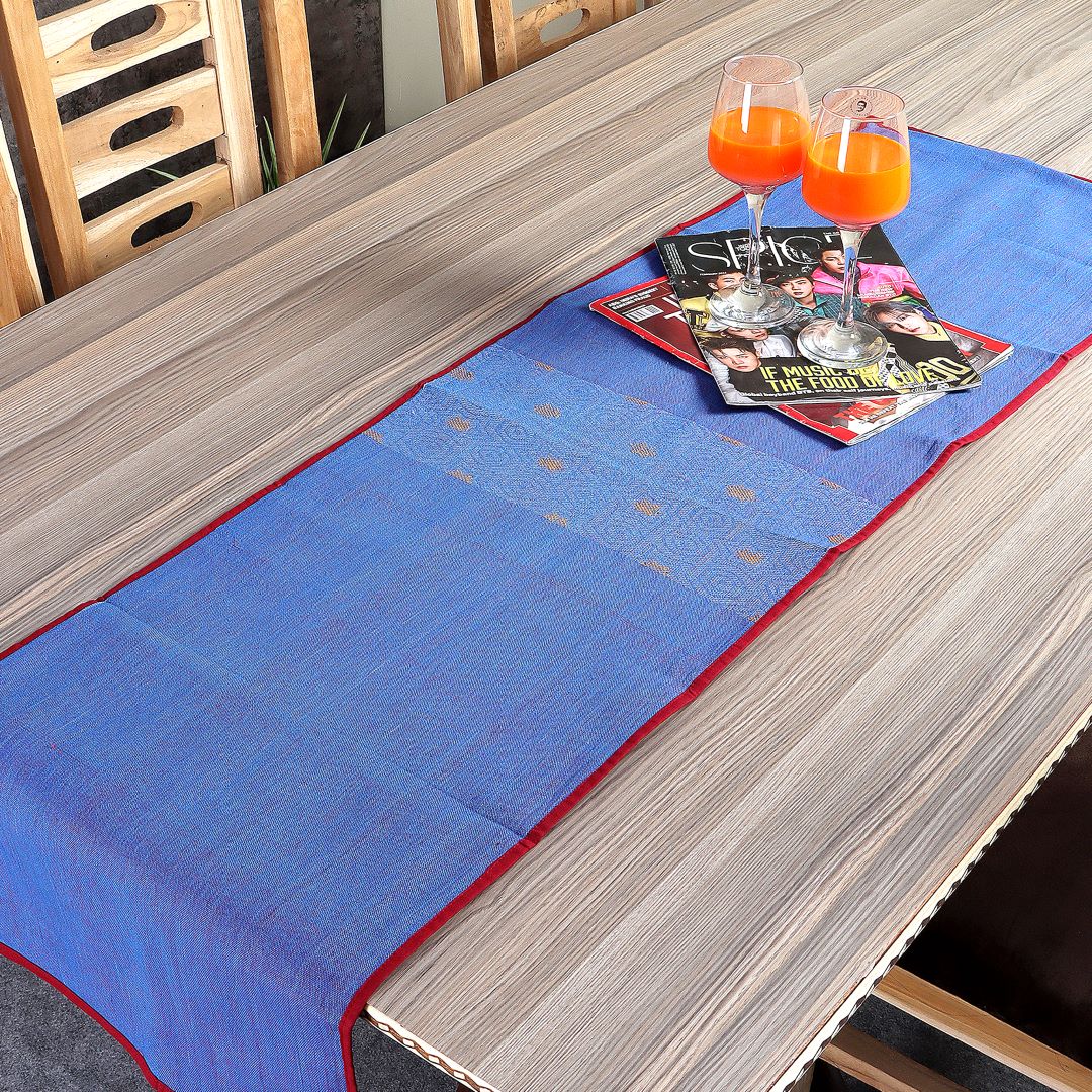 Blue Yellow Cotton Table Runner | SHOBITAM
