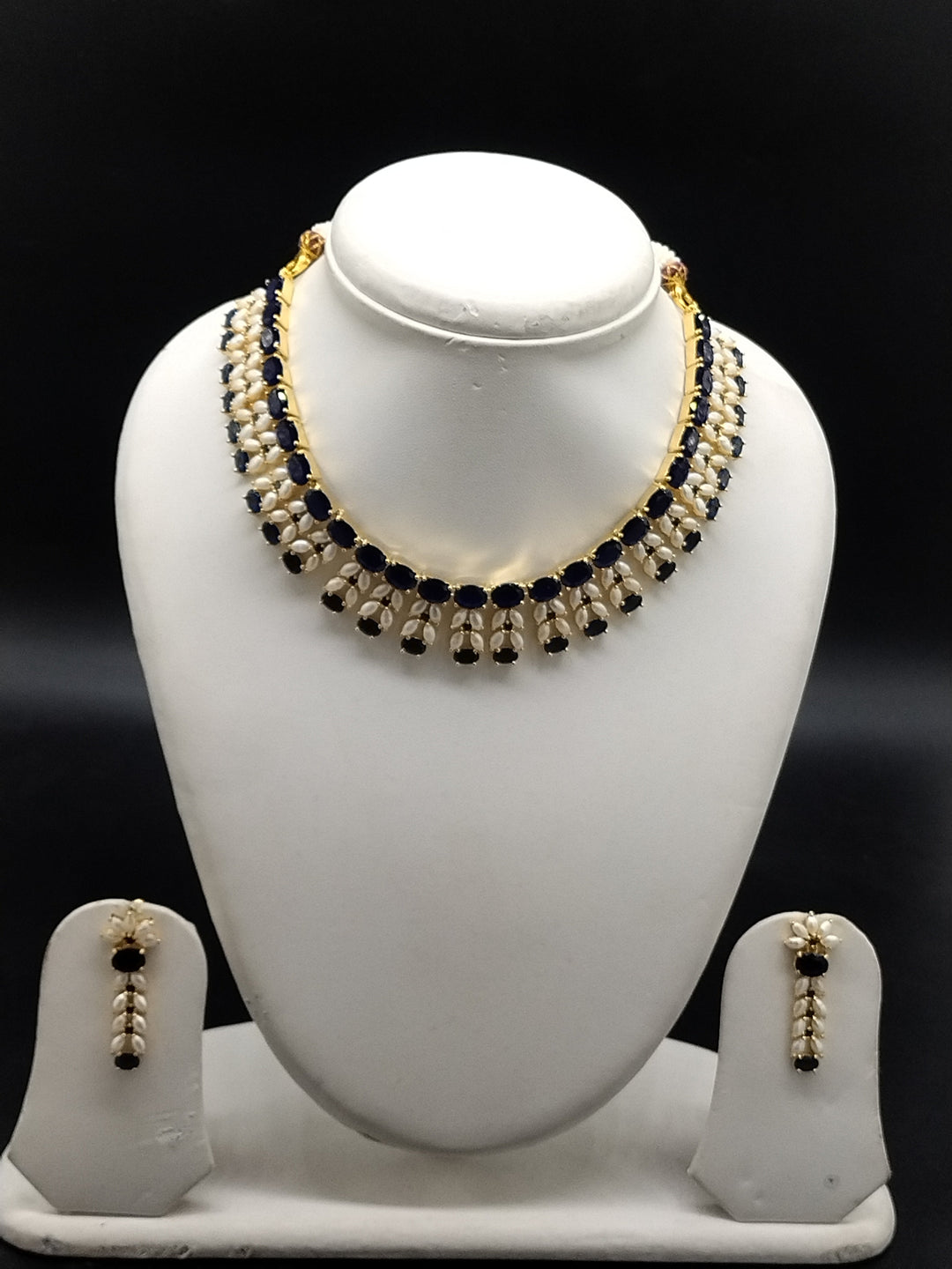 Sapphire Glow AD & Freshwater Pearl Choker Set | SHOBITAM