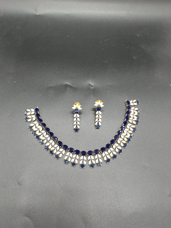 Sapphire Glow AD & Freshwater Pearl Choker Set | SHOBITAM