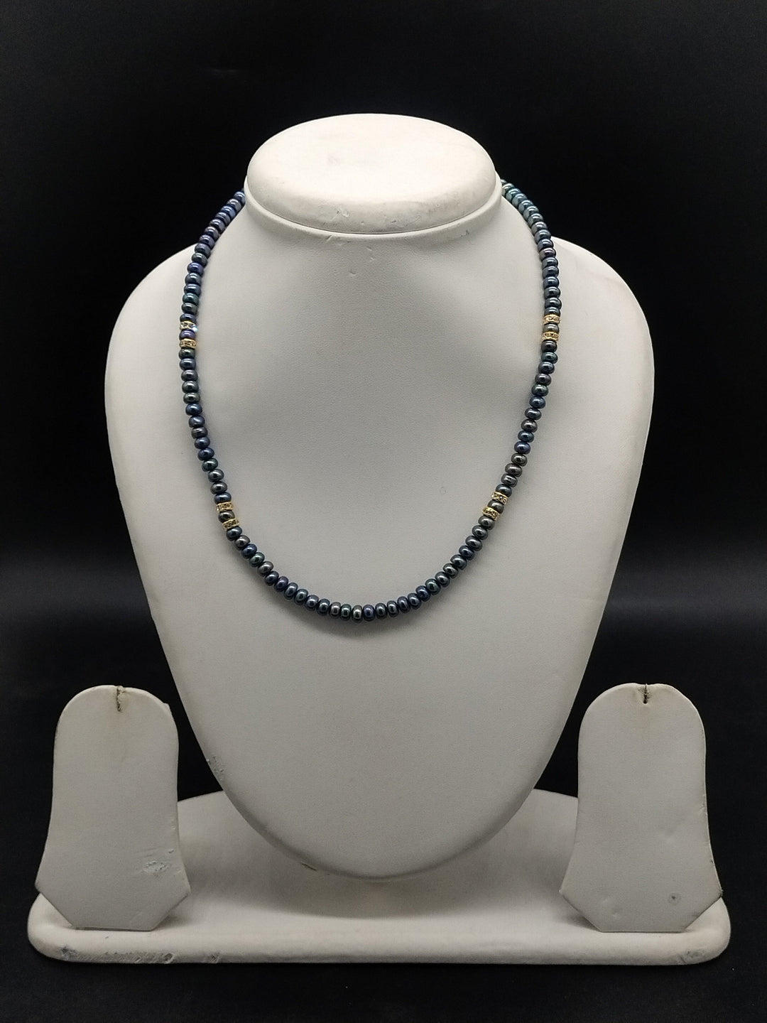 Midnight Blue Freshwater Pearl Single Line Mala | SHOBITAM