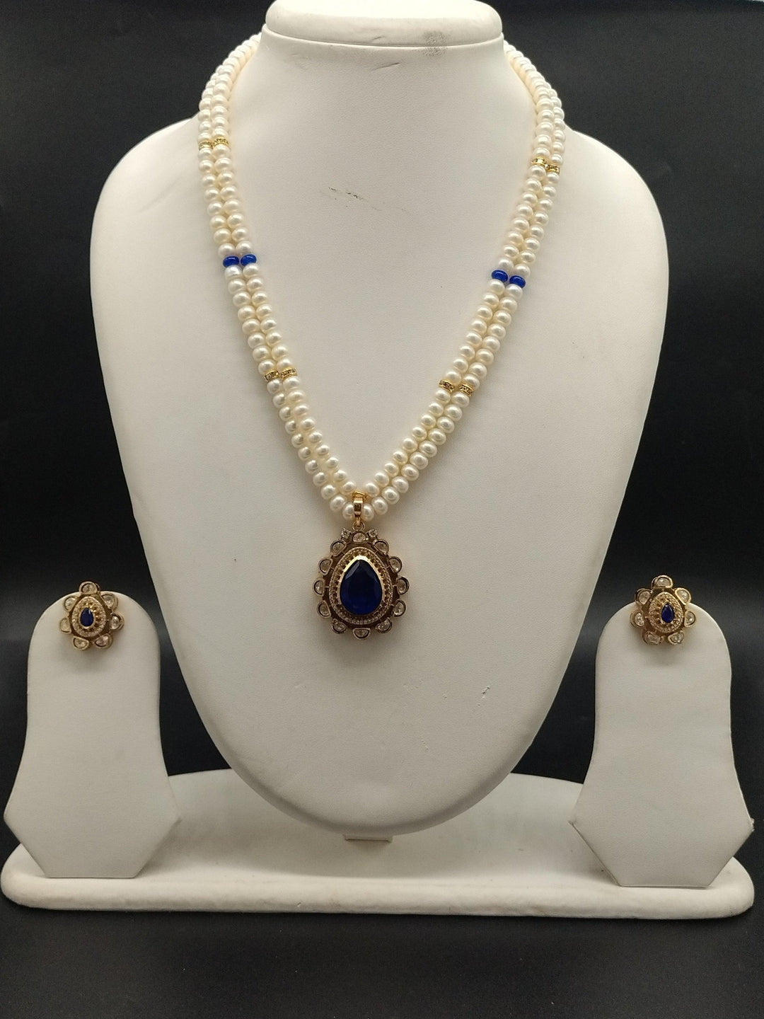 Blue Stone Freshwater Pearl Pendant Set | SHOBITAM