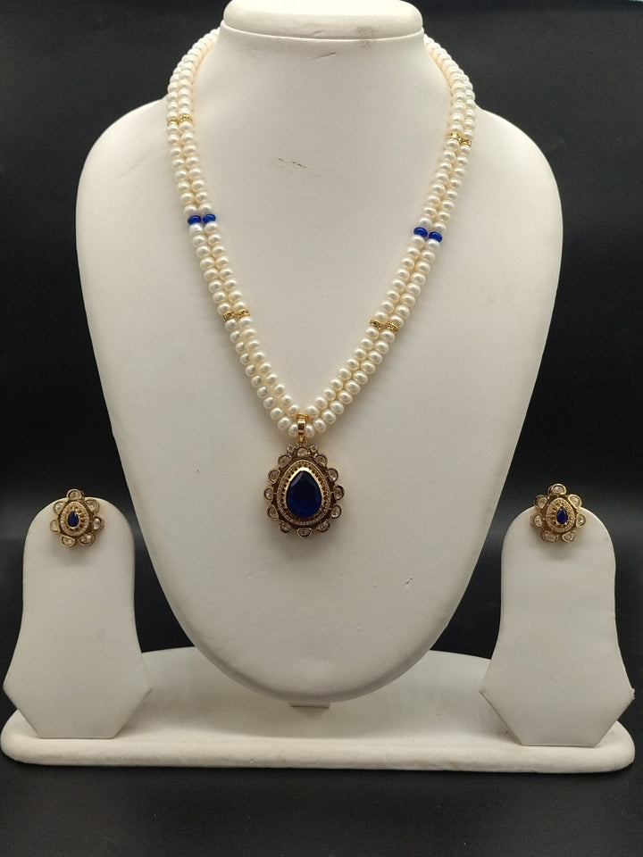 Blue Stone Freshwater Pearl Pendant Set | SHOBITAM