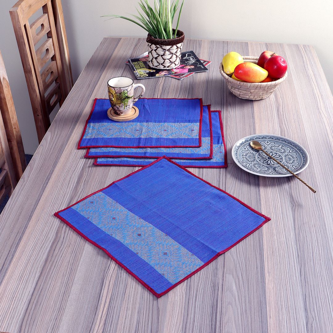 Blue Gold Axomiya Cotton Table Mats- 4 Pack | SHOBITAM