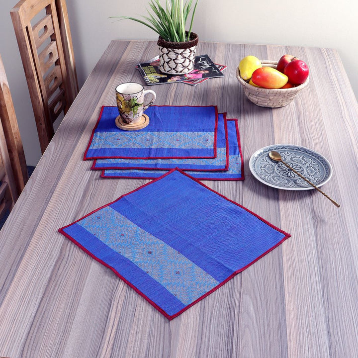 Blue Gold Axomiya Cotton Table Mats- 4 Pack | SHOBITAM