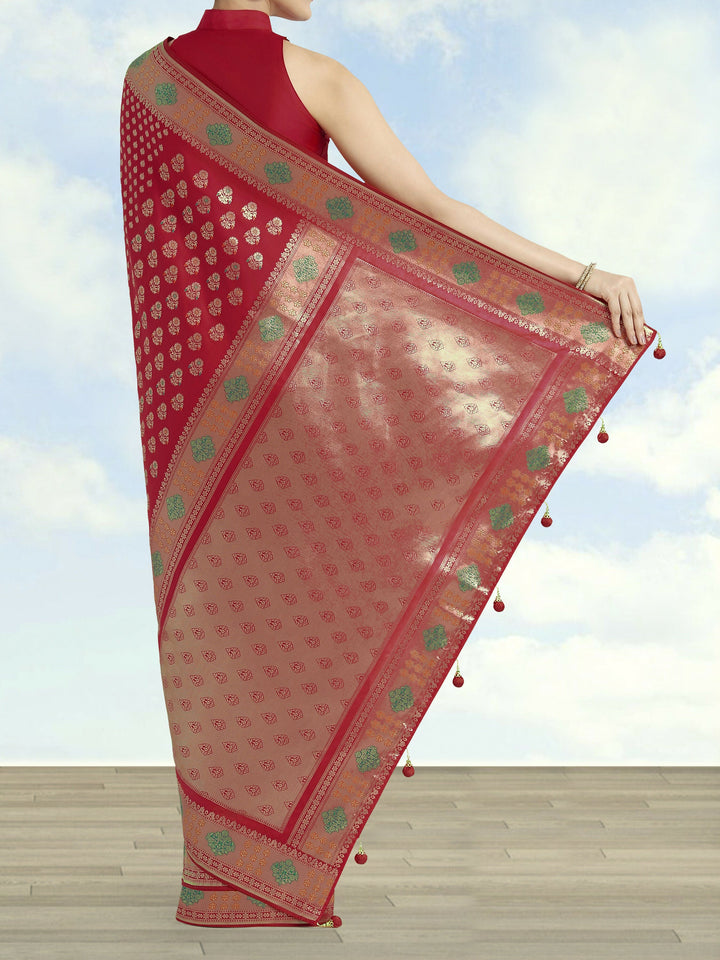 Red Colour Banarasi  Satin Silk Zari Weaving Saree | SHOBITAM