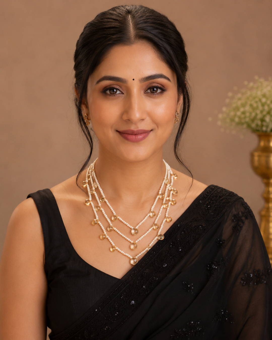 Kanak Lehar – Citrine & Pearl 3 Layer Mala | SHOBITAM