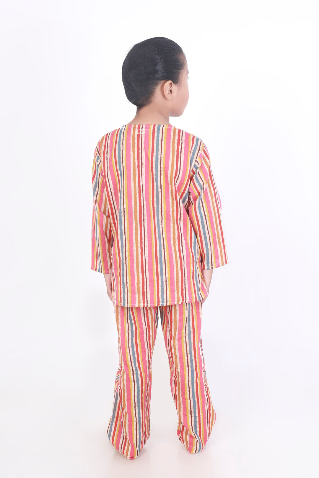 Colour Bomb Cotton Stripes Print Cotton Kurta Pyjama Nightsuit for Kids Unisex | SHOBITAM