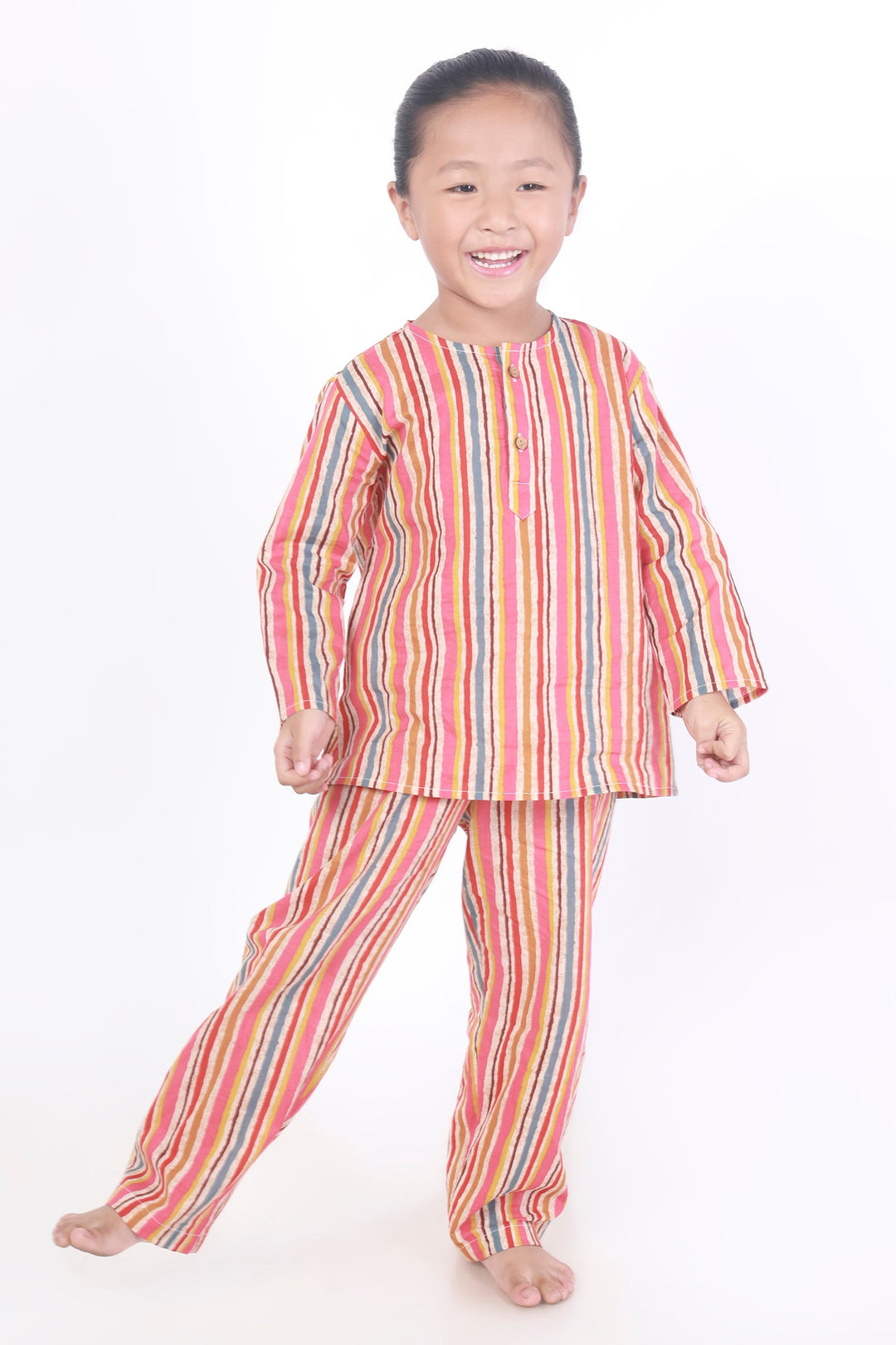 Colour Bomb Cotton Stripes Print Cotton Kurta Pyjama Nightsuit for Kids Unisex | SHOBITAM