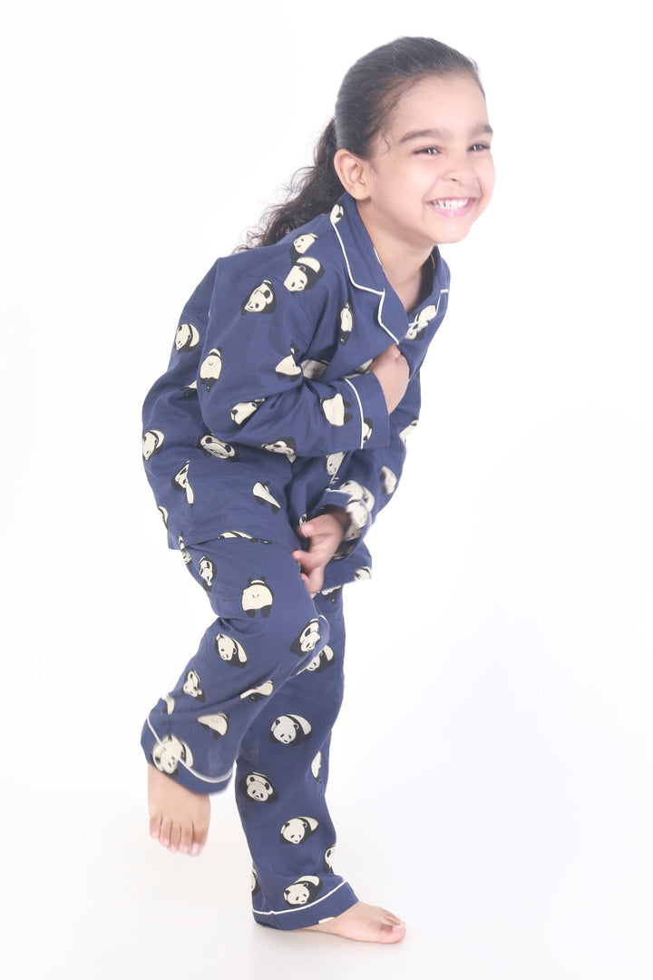 Sleepy Panda Print Cotton Shirt & Pyjama Nightsuit for Kids Unisex | SHOBITAM