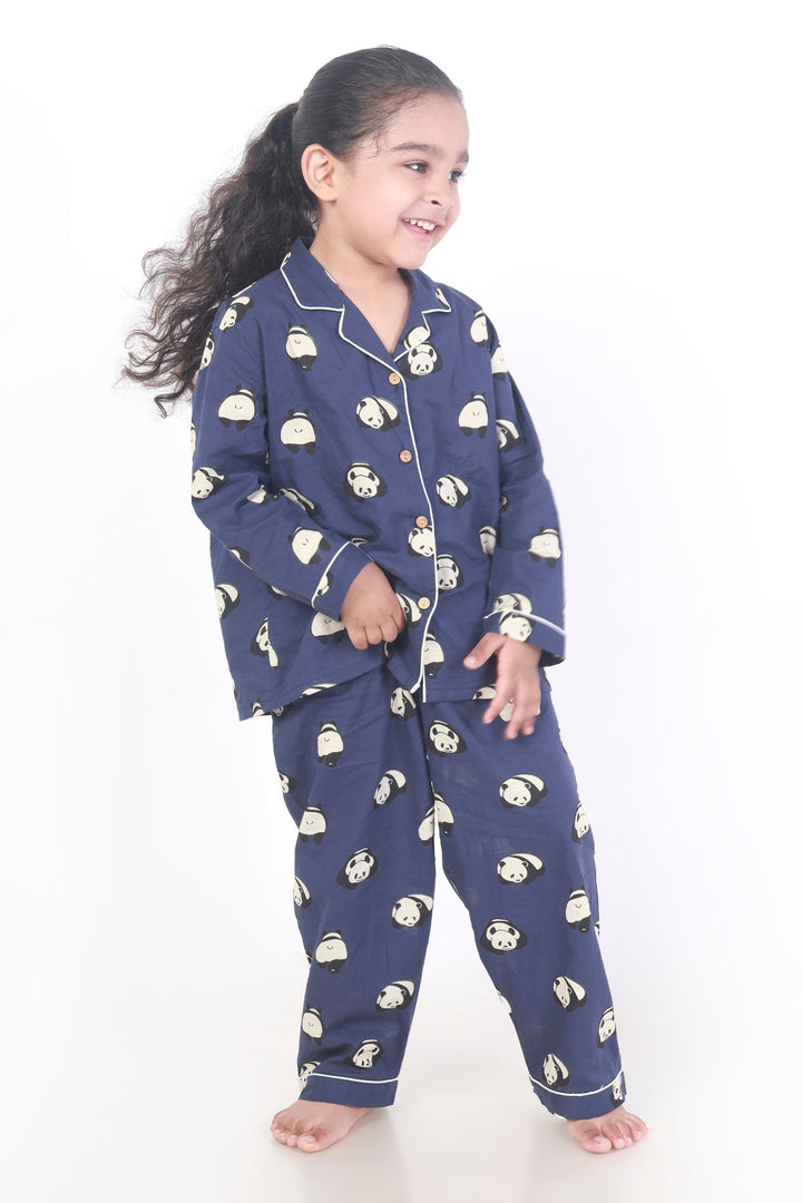 Sleepy Panda Print Cotton Shirt & Pyjama Nightsuit for Kids Unisex | SHOBITAM