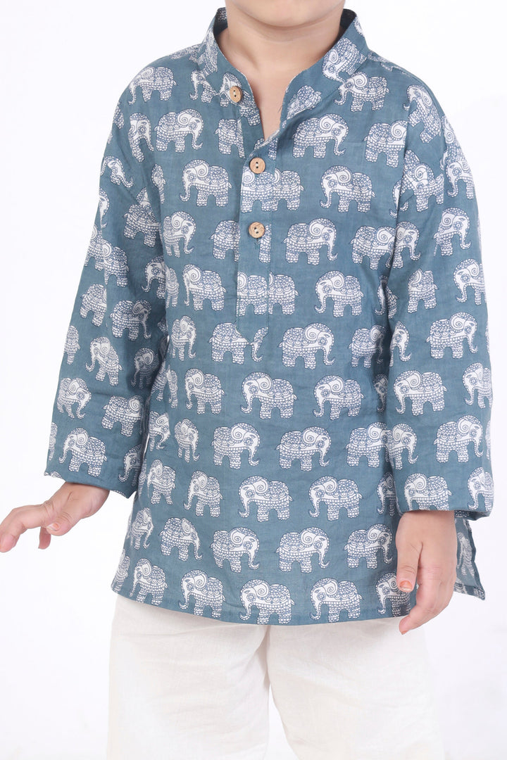 Jumbo King Elephant Print Cotton Kurta & Pyjama Nightsuit Set – Kids Unisex | SHOBITAM