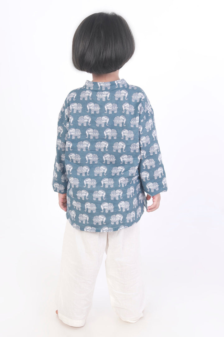 Jumbo King Elephant Print Cotton Kurta & Pyjama Nightsuit Set – Kids Unisex | SHOBITAM