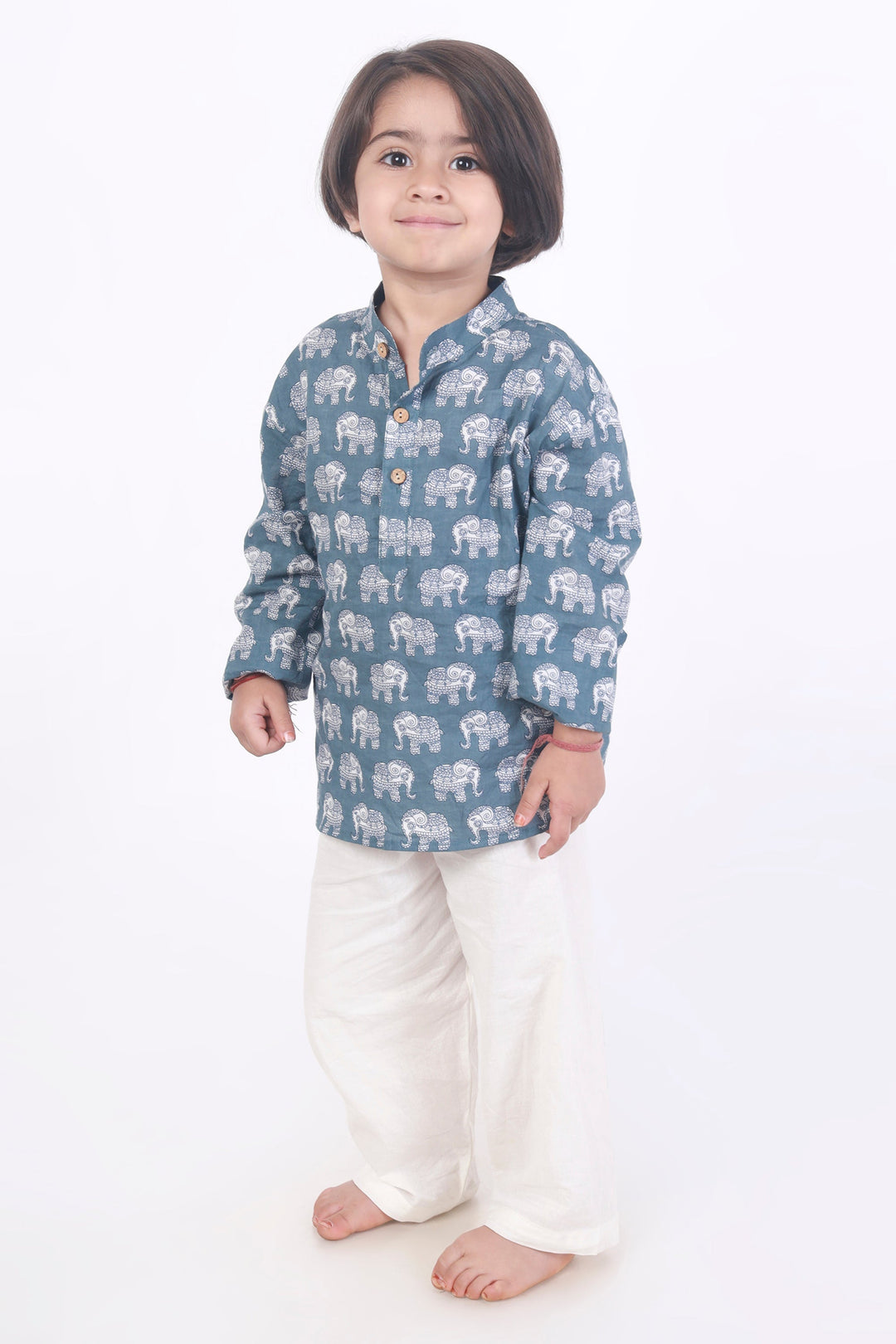 Jumbo King Elephant Print Cotton Kurta & Pyjama Nightsuit Set – Kids Unisex | SHOBITAM