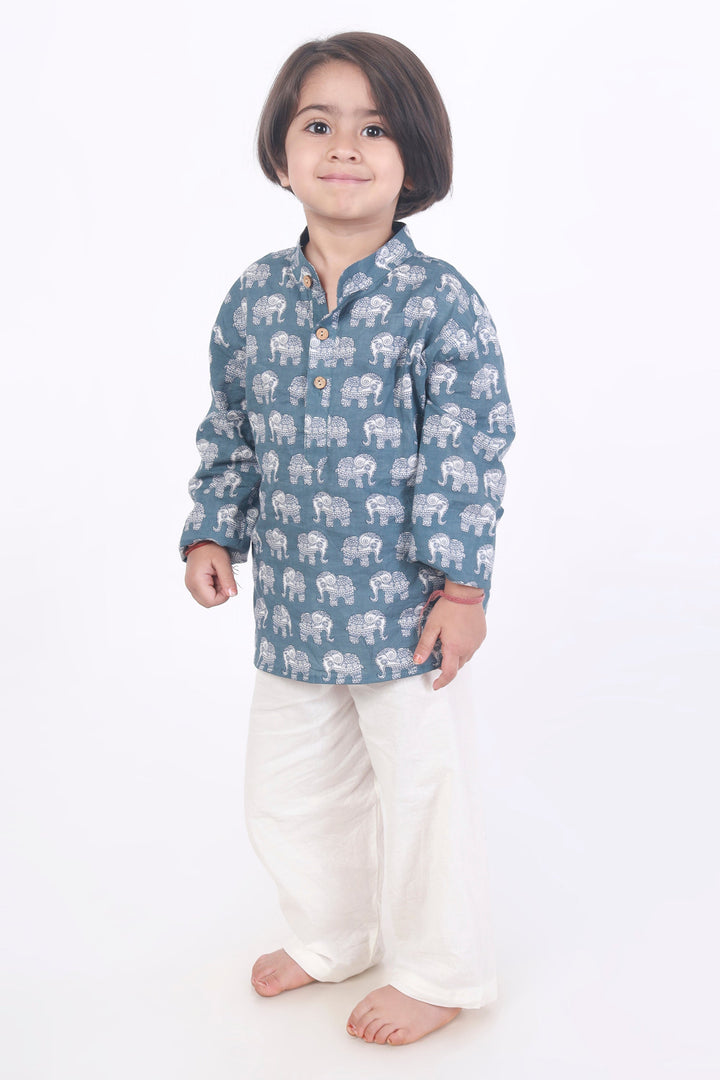 Jumbo King Elephant Print Cotton Kurta & Pyjama Nightsuit Set – Kids Unisex | SHOBITAM