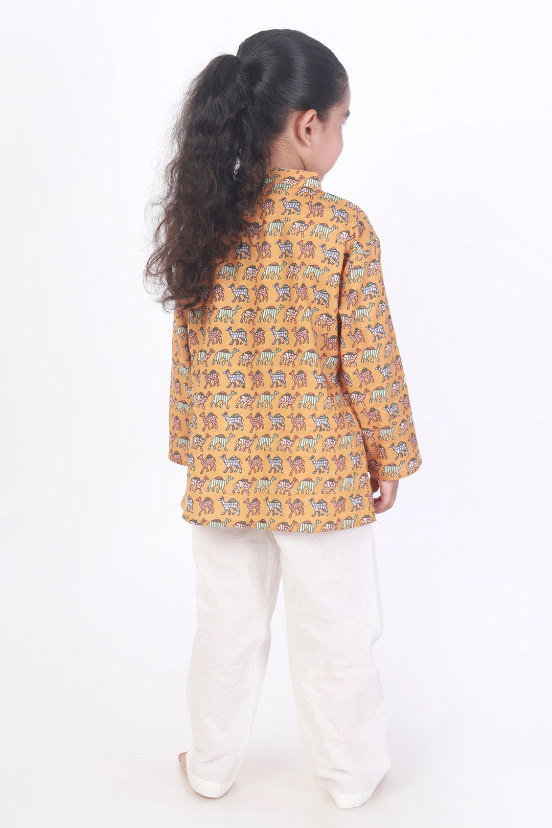 Dusty Camel Print Cotton Kurta & Pyjama for Kids Unisex | SHOBITAM