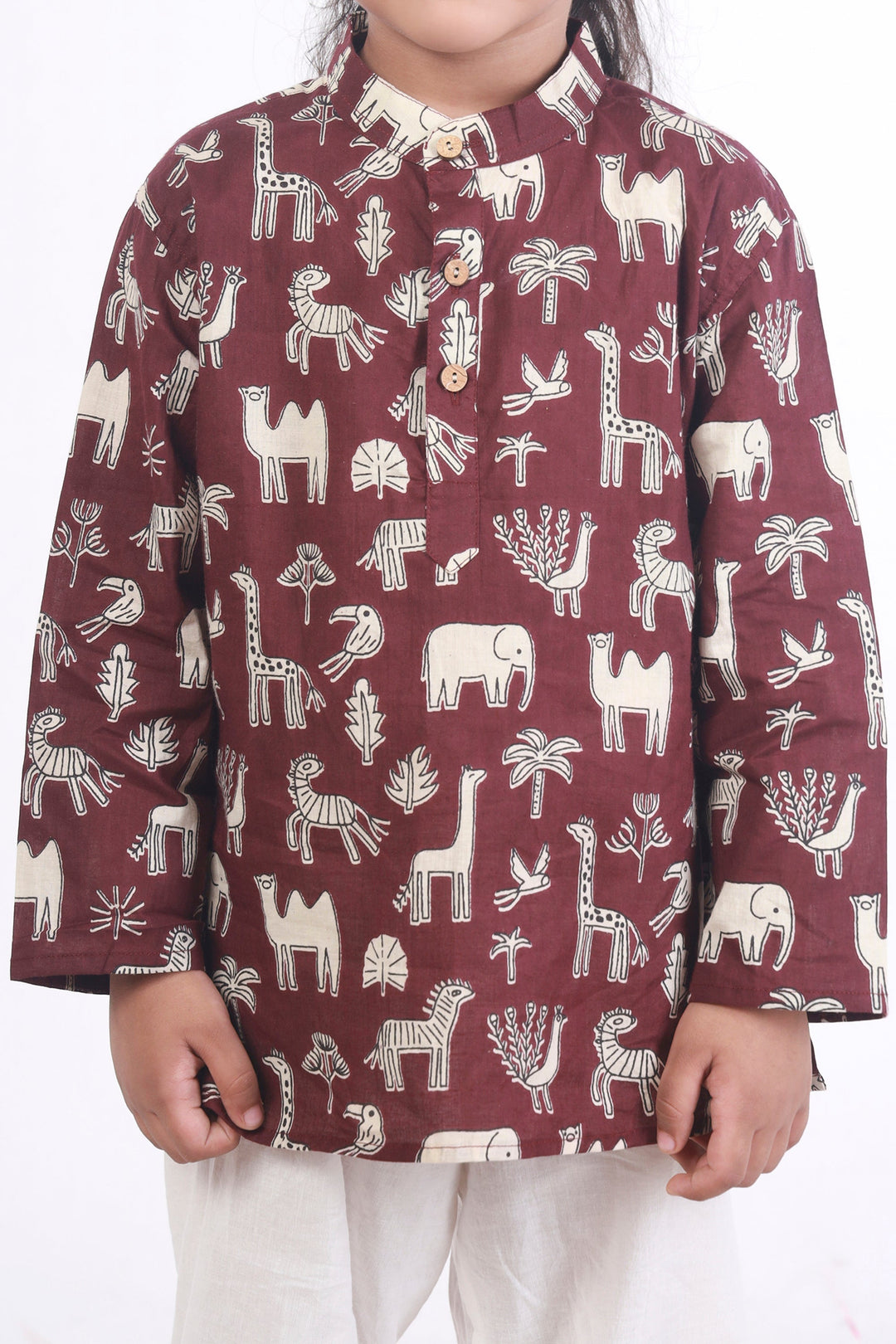Jamun Safari Print Cotton Kurta & Pyjama  Unisex Set for Kids Unisex | SHOBITAM