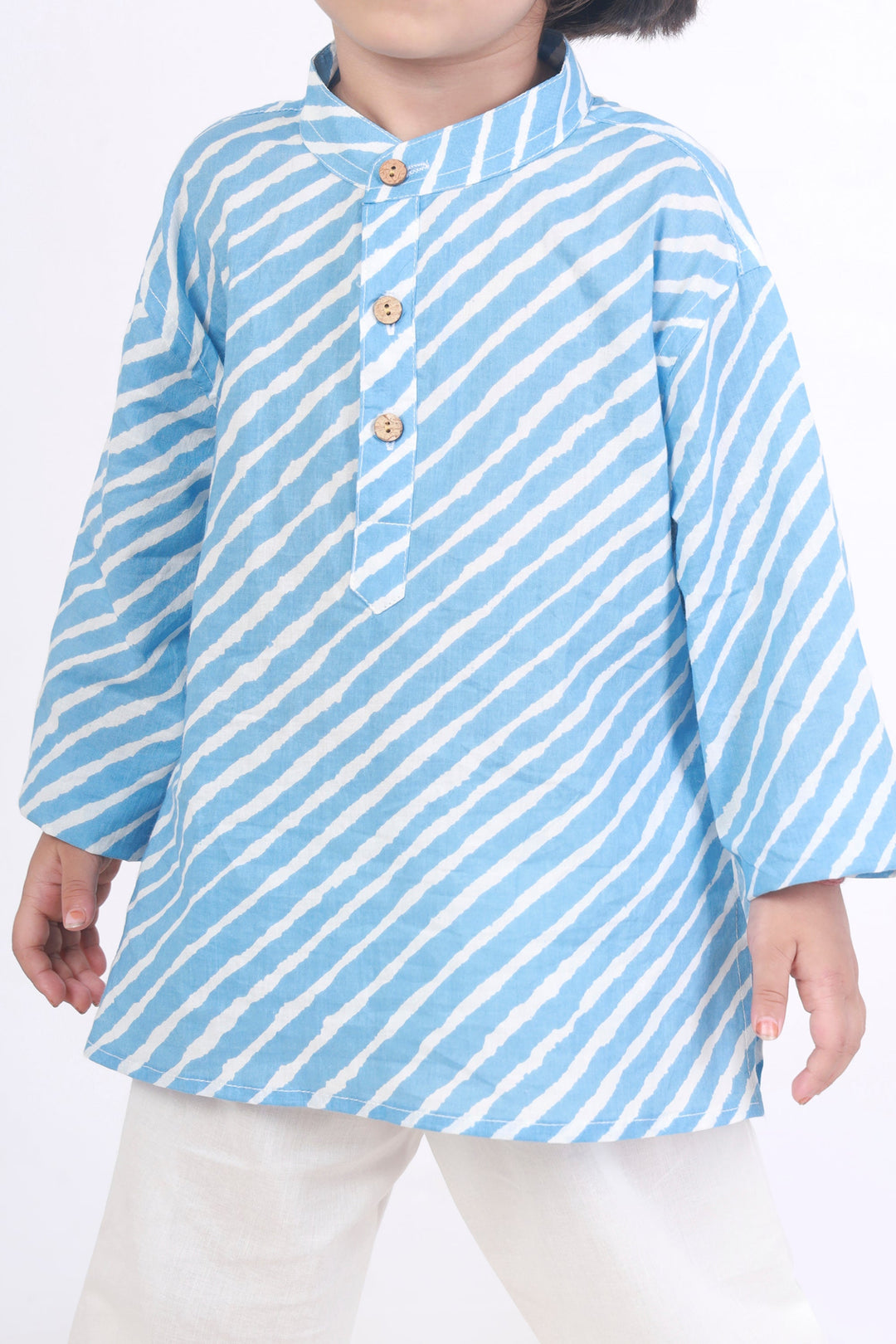 Neel Stripes Cotton Kurta & Pyjama Nightsuit Set for Kids Unisex | SHOBITAM