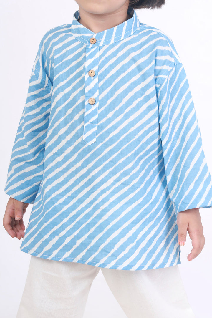 Neel Stripes Cotton Kurta & Pyjama Nightsuit Set for Kids Unisex | SHOBITAM