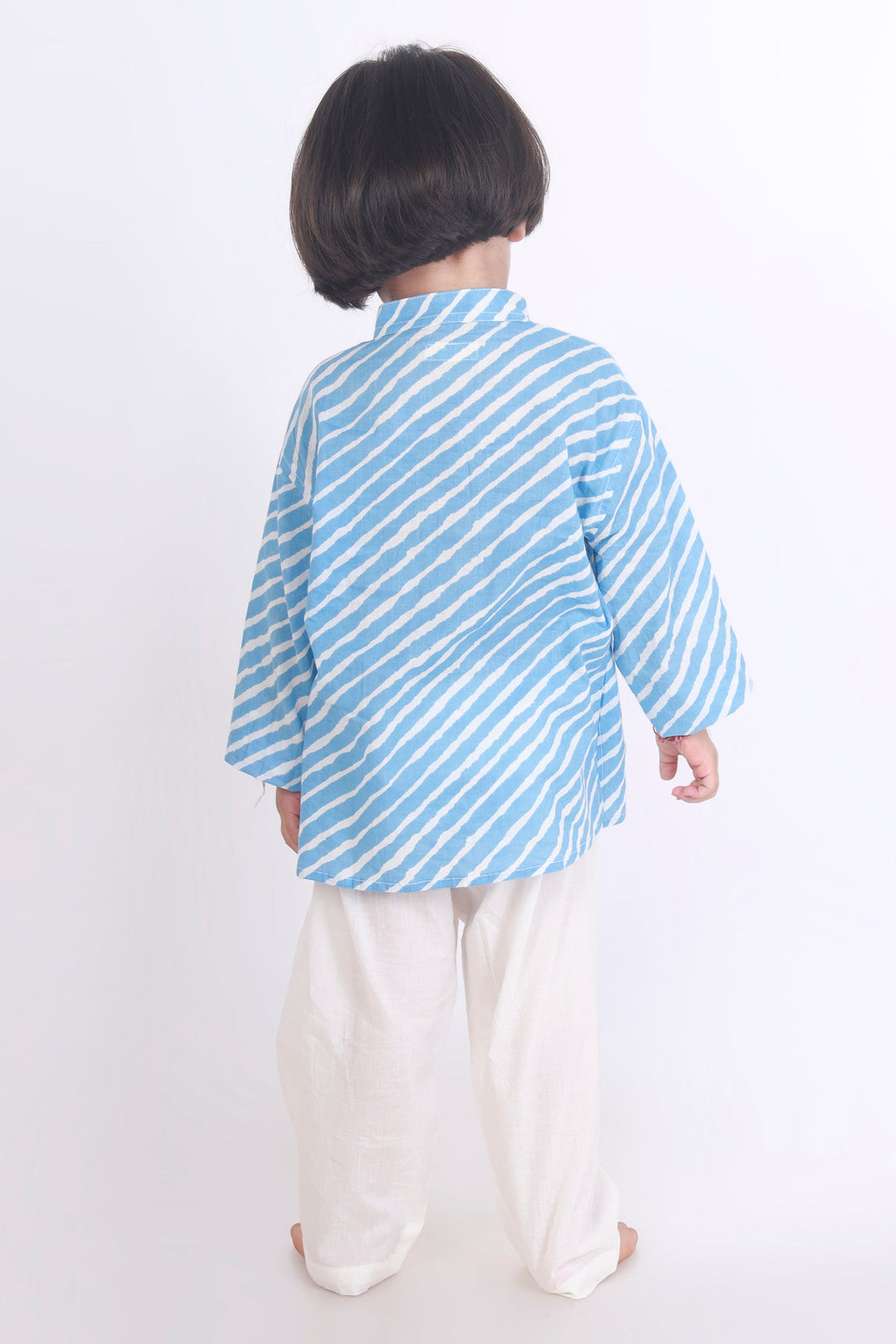 Neel Stripes Cotton Kurta & Pyjama Nightsuit Set for Kids Unisex | SHOBITAM