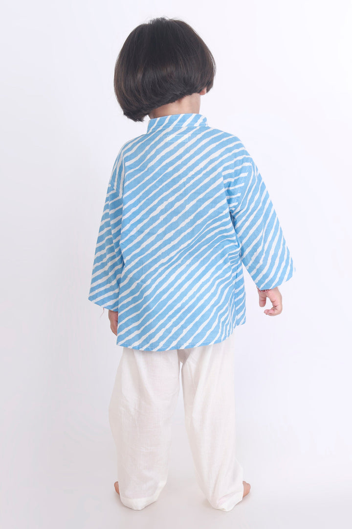 Neel Stripes Cotton Kurta & Pyjama Nightsuit Set for Kids Unisex | SHOBITAM