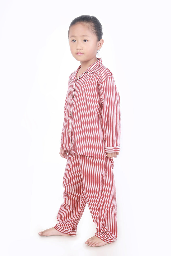Candyland Red & White Striped Print Cotton Shirt & Pyjama Set | SHOBITAM