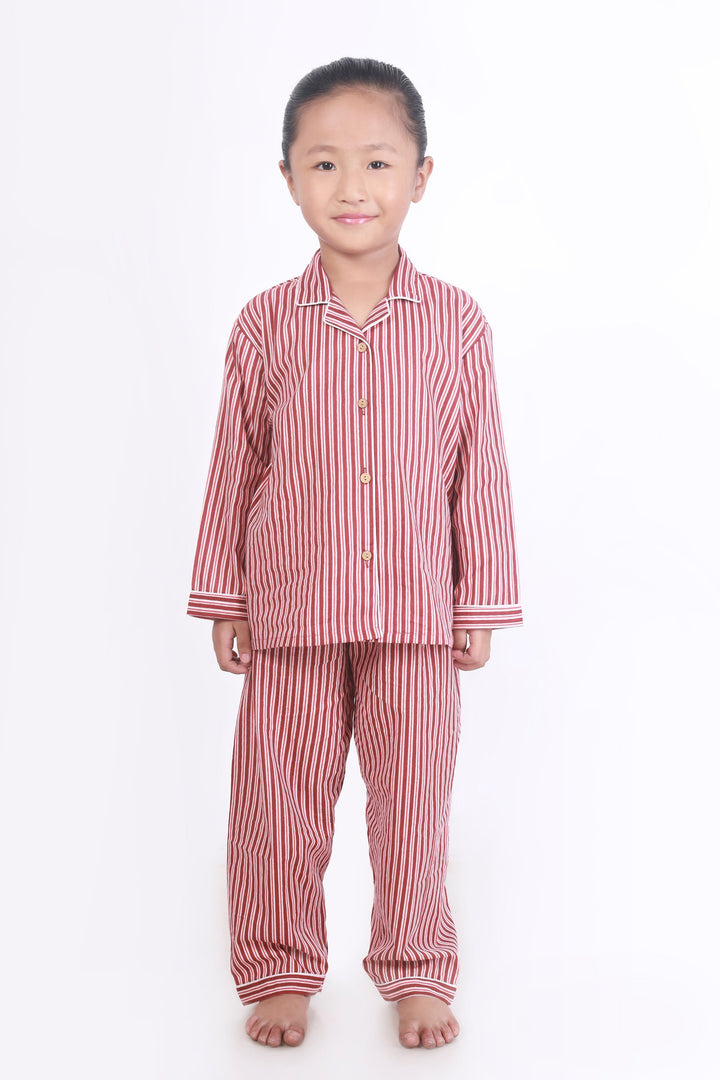 Candyland Red & White Striped Print Cotton Shirt & Pyjama Set | SHOBITAM