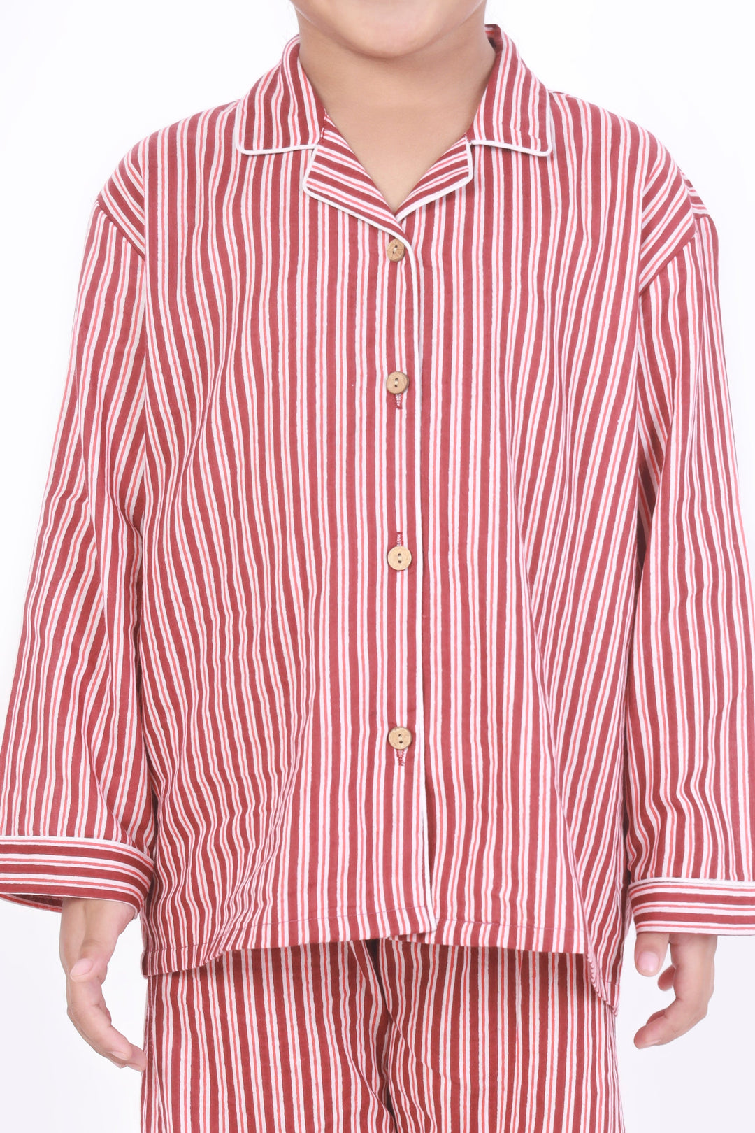 Candyland Red & White Striped Print Cotton Shirt & Pyjama Set | SHOBITAM