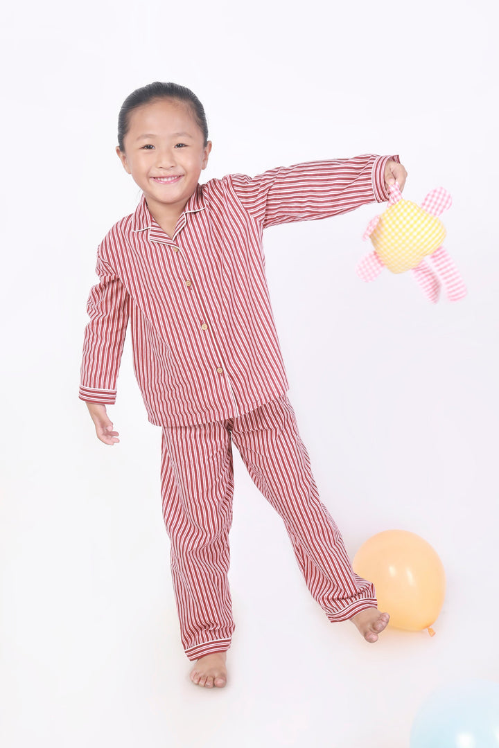 Candyland Red & White Striped Print Cotton Shirt & Pyjama Set | SHOBITAM