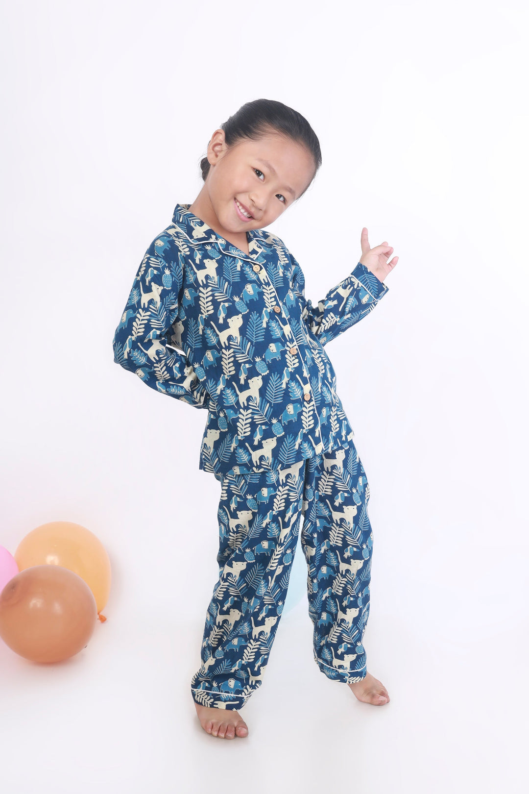 Nila Jungle Print Cotton Shirt & Pyjama Nightsuit for Kids Unisex | SHOBITAM
