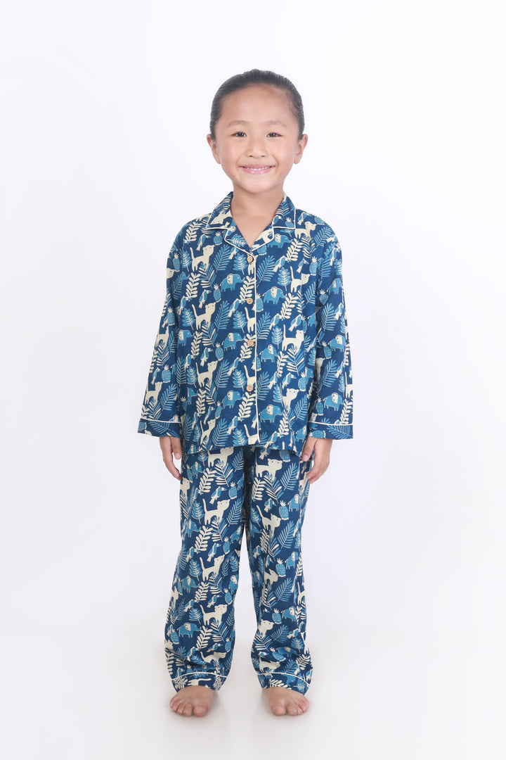 Nila Jungle Print Cotton Shirt & Pyjama Nightsuit for Kids Unisex | SHOBITAM