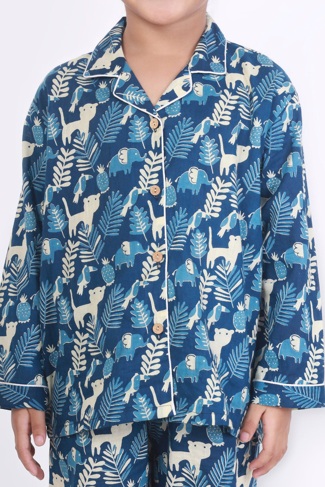 Nila Jungle Print Cotton Shirt & Pyjama Nightsuit for Kids Unisex | SHOBITAM