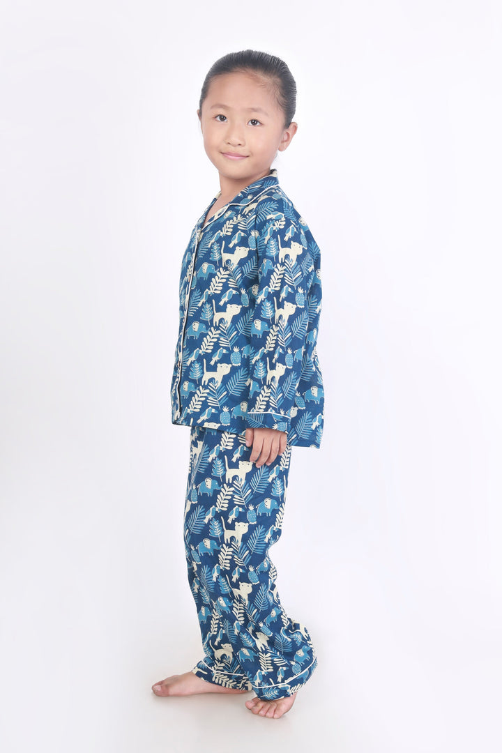Nila Jungle Print Cotton Shirt & Pyjama Nightsuit for Kids Unisex | SHOBITAM