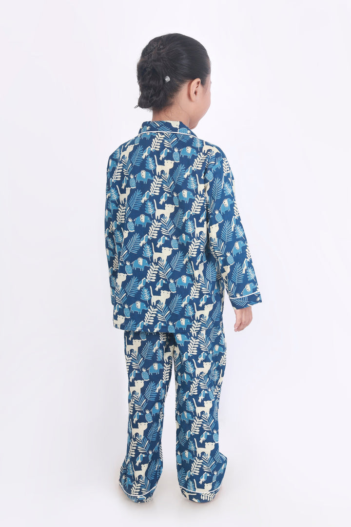 Nila Jungle Print Cotton Shirt & Pyjama Nightsuit for Kids Unisex | SHOBITAM