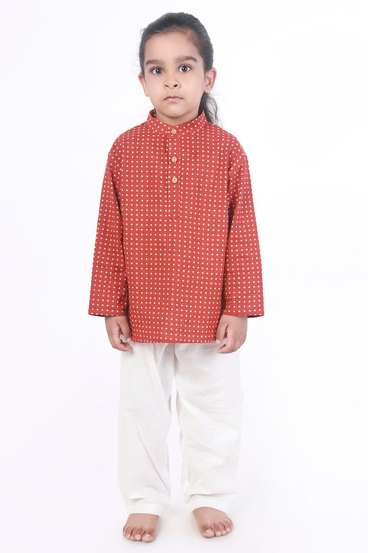 Red Robin Hood Polka Dot Cotton Kurta & Pyjama Nightsuit for Kids Unisex | SHOBITAM