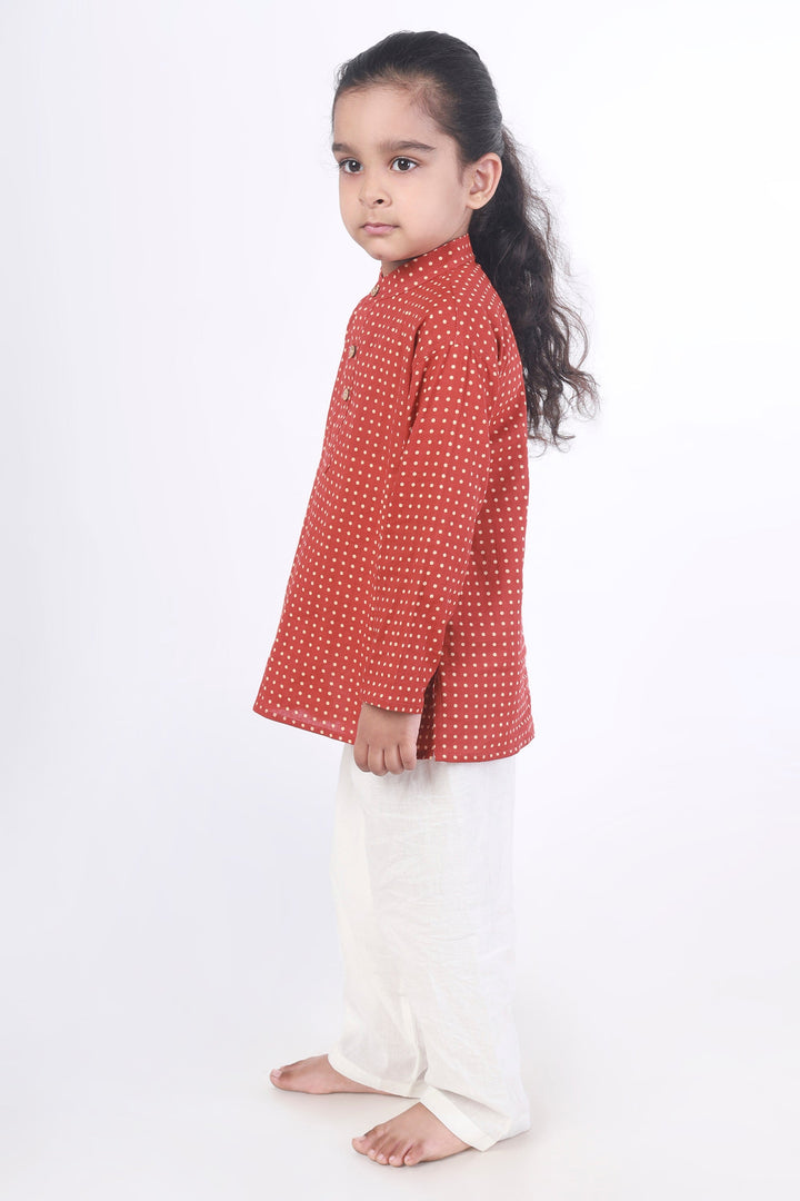 Red Robin Hood Polka Dot Cotton Kurta & Pyjama Nightsuit for Kids Unisex | SHOBITAM