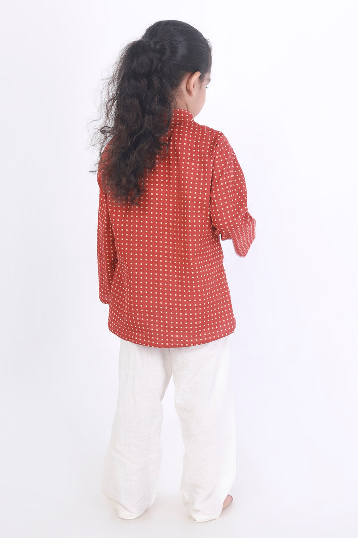 Red Robin Hood Polka Dot Cotton Kurta & Pyjama Nightsuit for Kids Unisex | SHOBITAM
