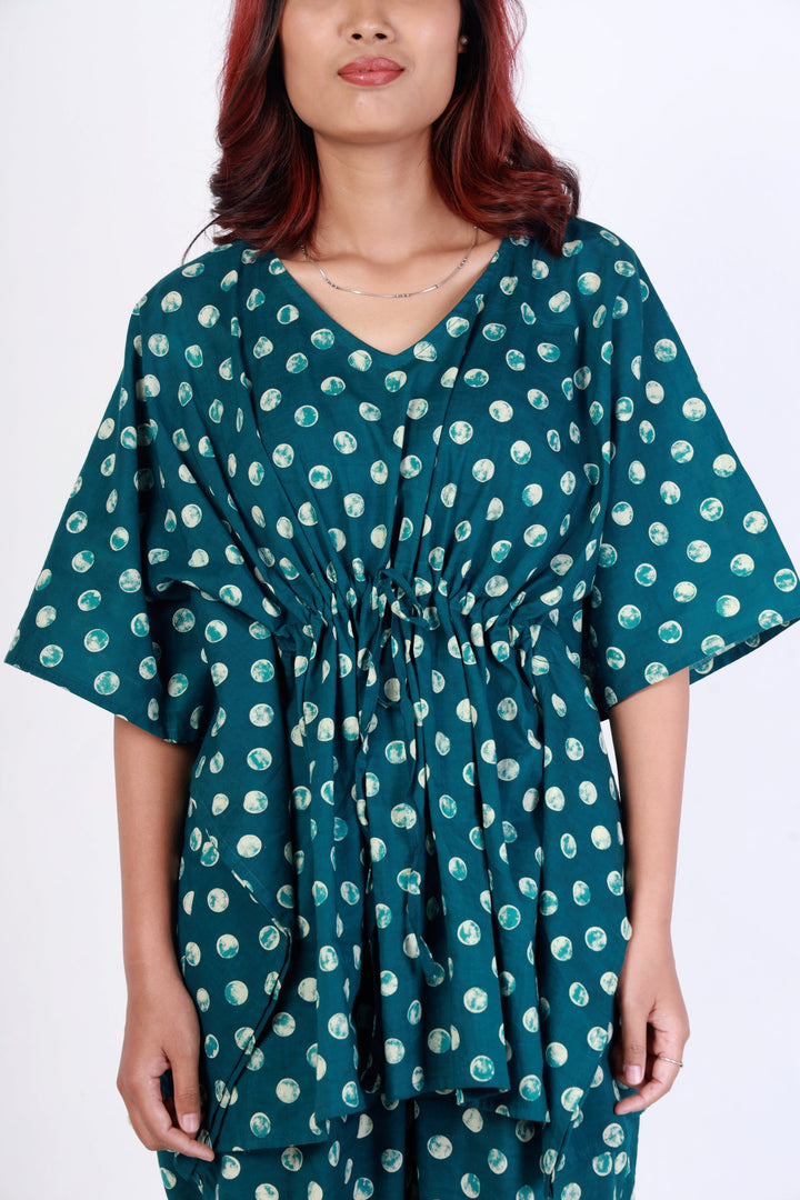 Island Polka Cotton Kaftan Co-ord Set | SHOBITAM