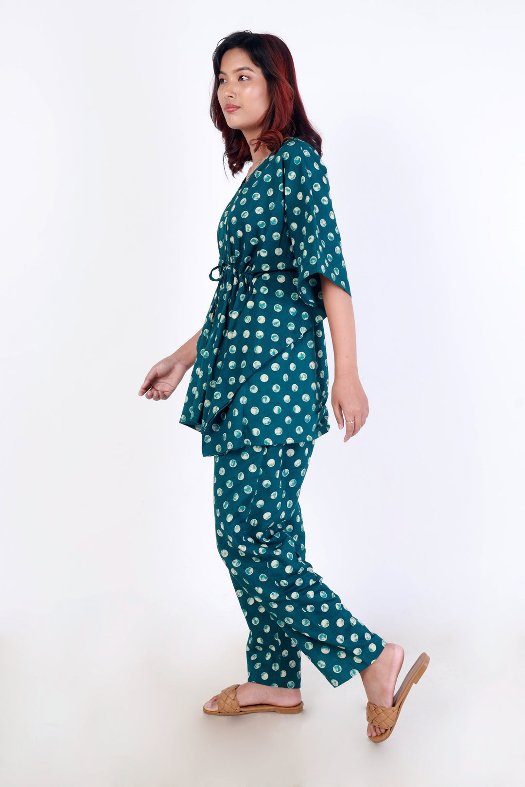 Island Polka Cotton Kaftan Co-ord Set | SHOBITAM