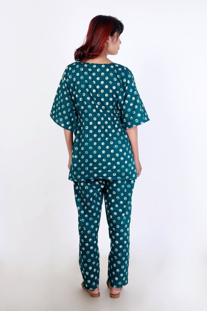 Island Polka Cotton Kaftan Co-ord Set | SHOBITAM