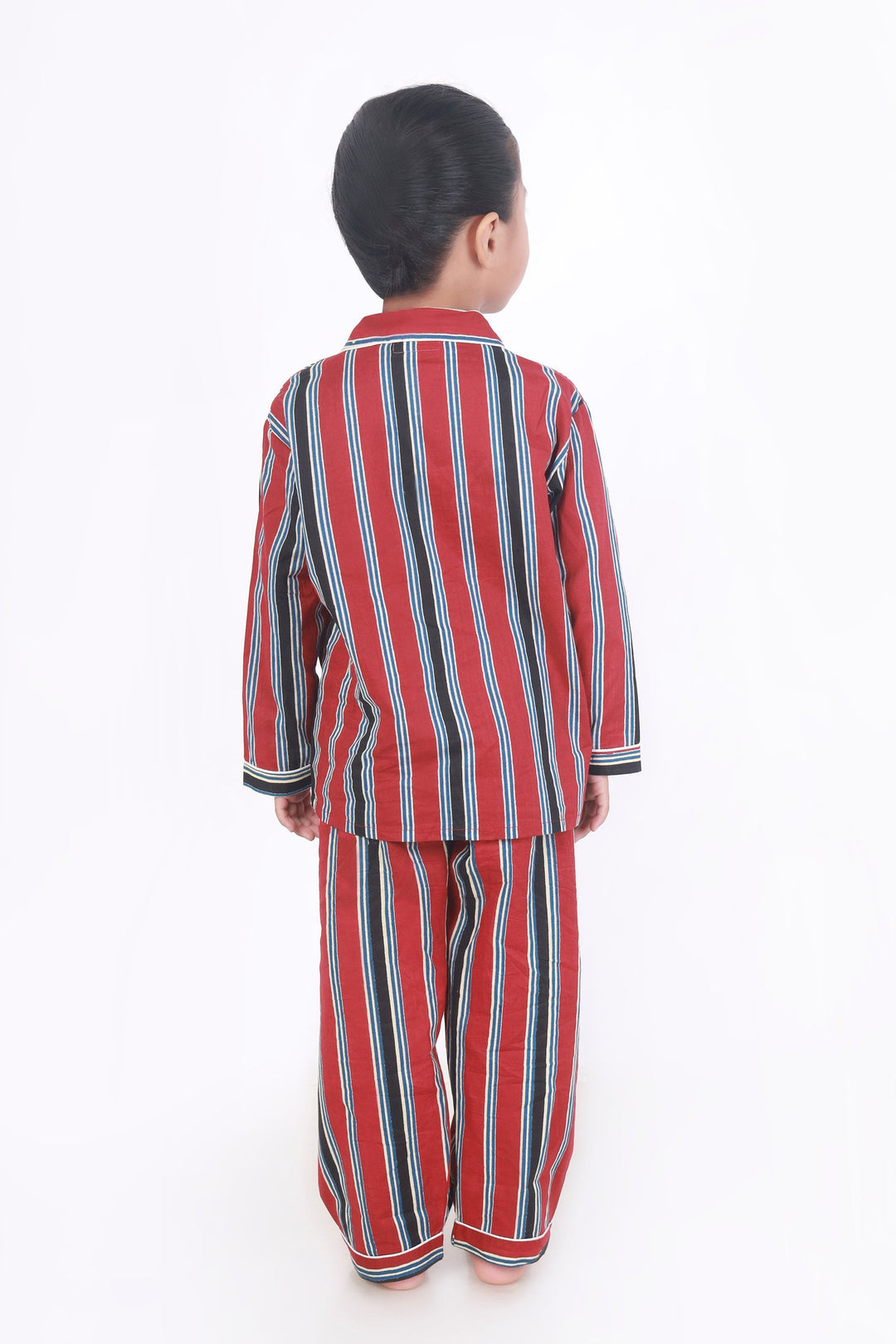 Red Stripes Cotton Shirt & Pyjama NightSuit Set for Kids Unisex | SHOBITAM