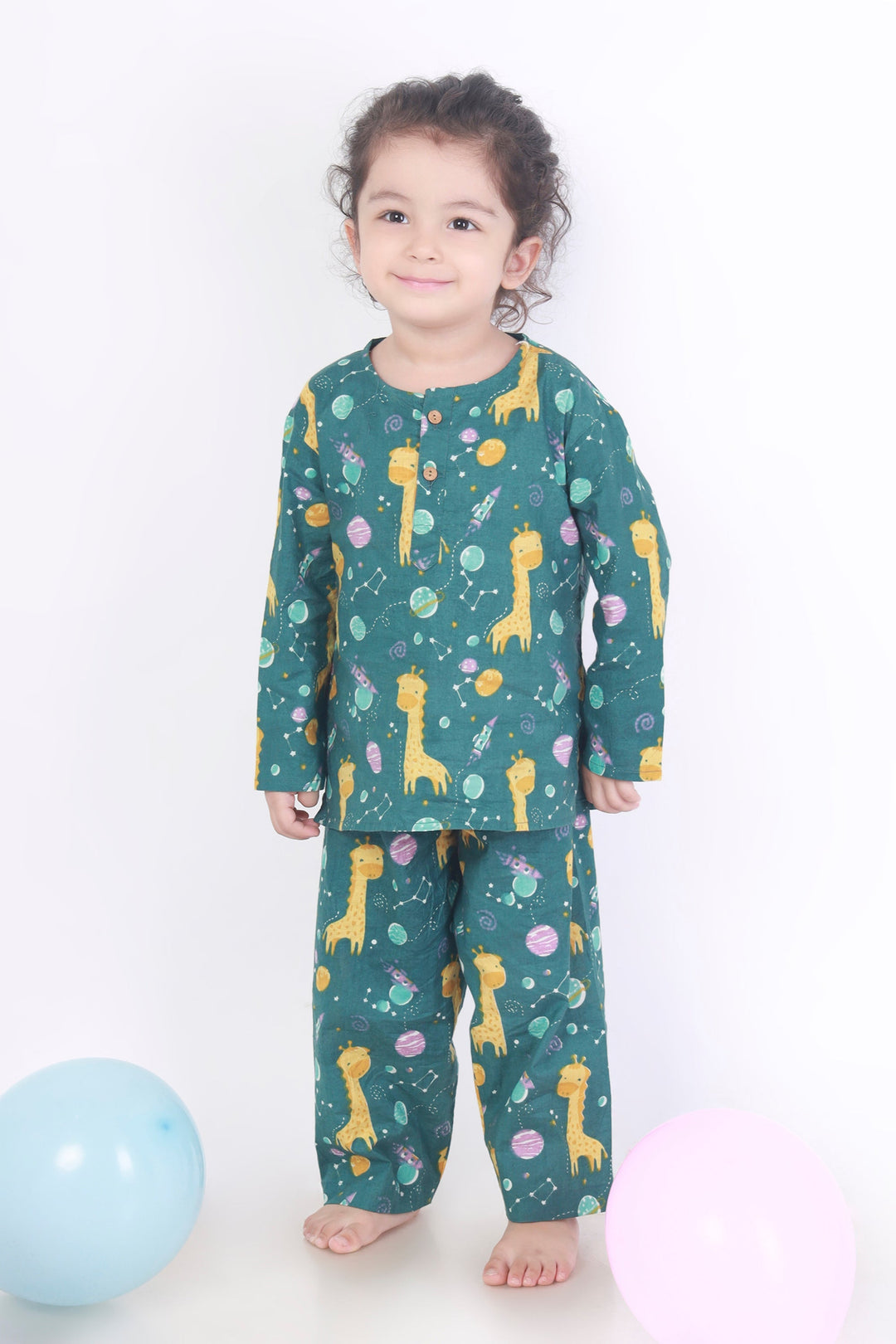 Giraffe in the Wild Cotton Kurta Pajama Nightsuit Set for Kids Unisex | SHOBITAM