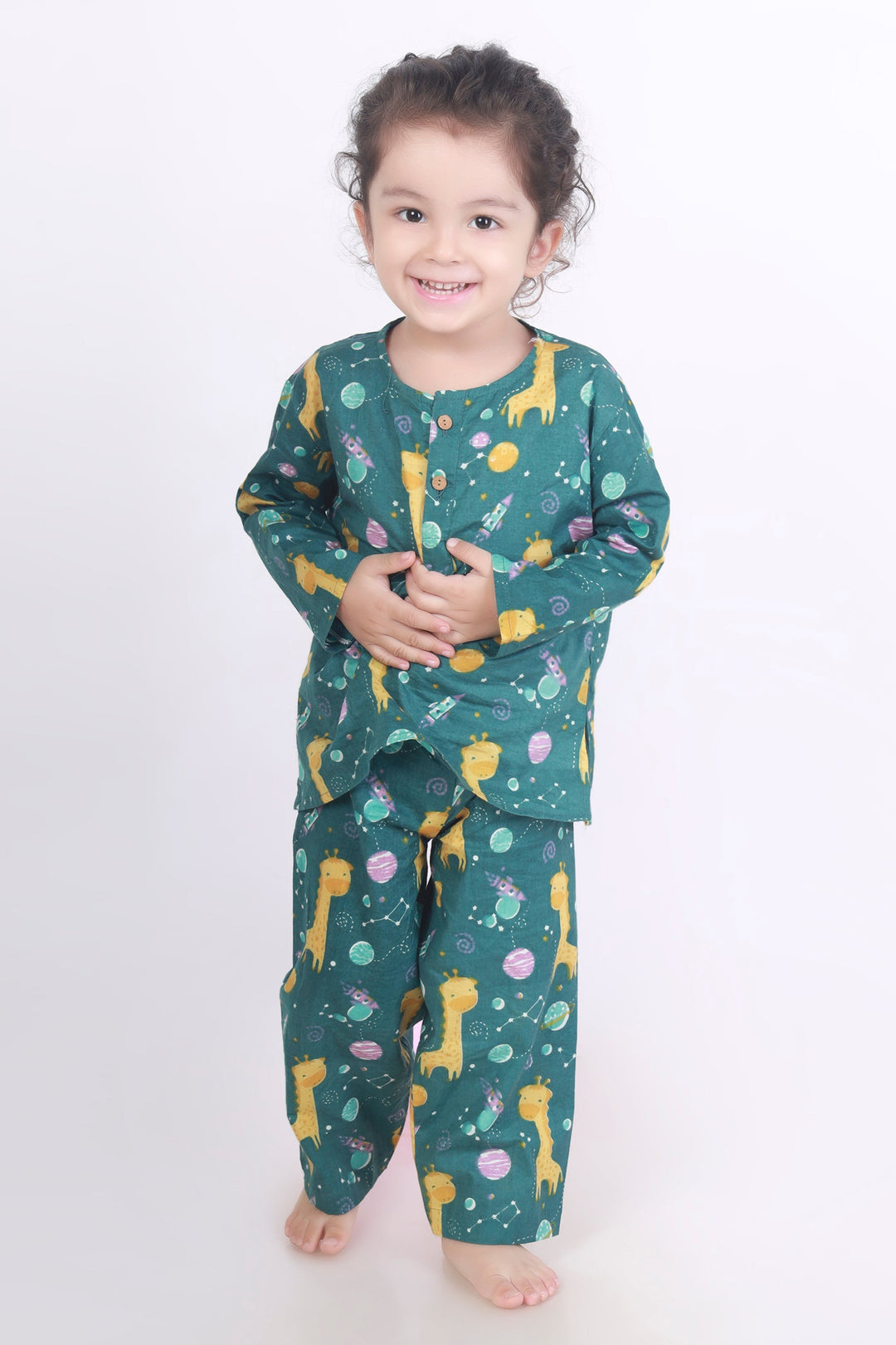 Giraffe in the Wild Cotton Kurta Pajama Nightsuit Set for Kids Unisex | SHOBITAM