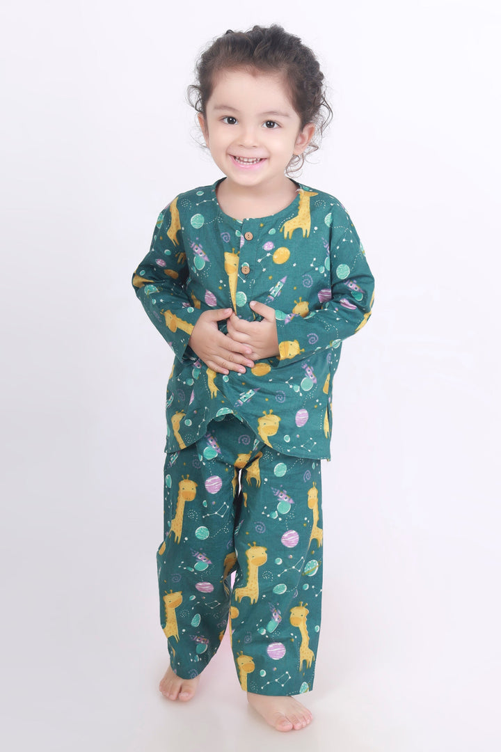 Giraffe in the Wild Cotton Kurta Pajama Nightsuit Set for Kids Unisex | SHOBITAM
