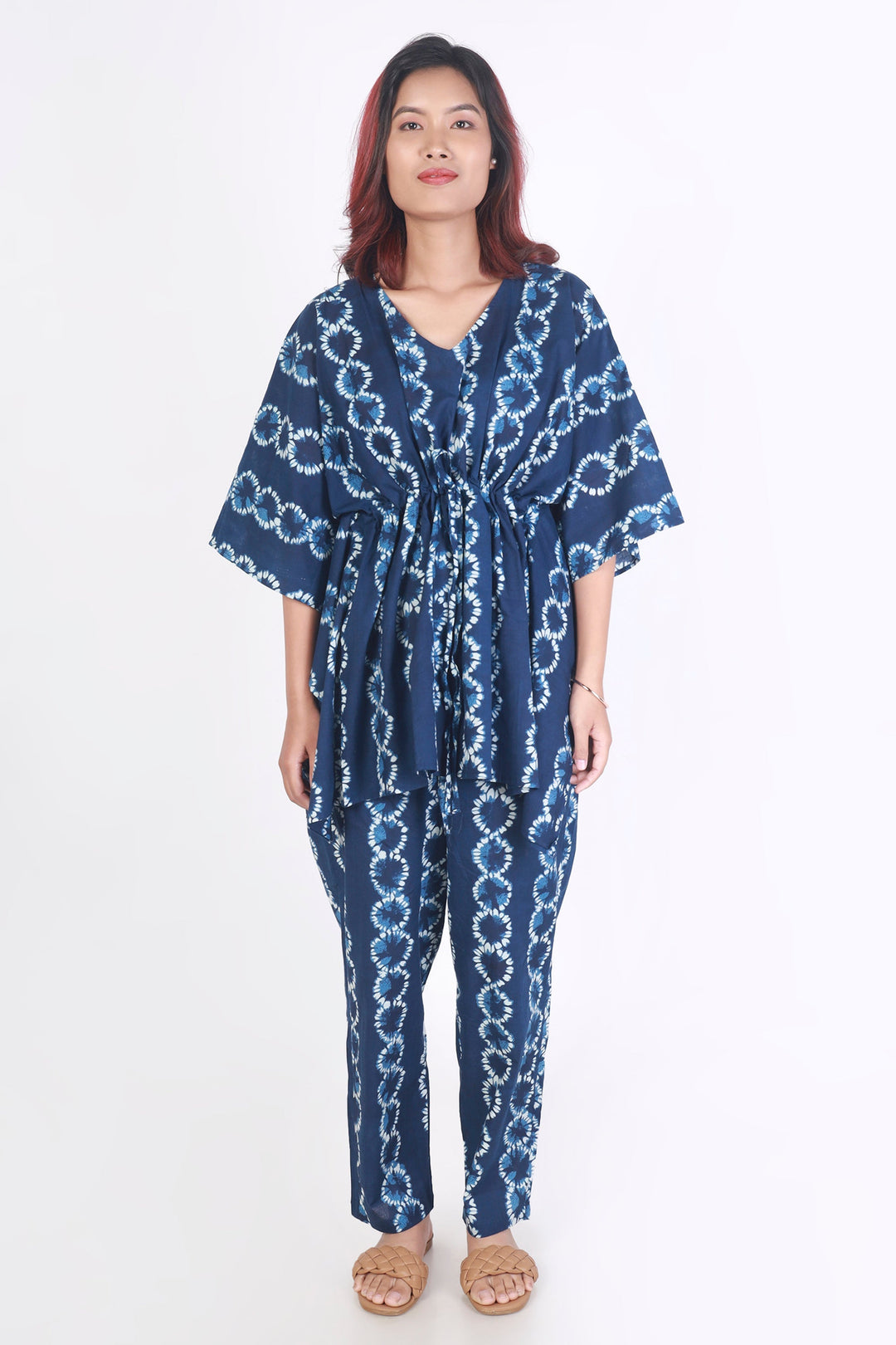 Nitya Blue Abstract Print Cotton Kaftan Set | SHOBITAM