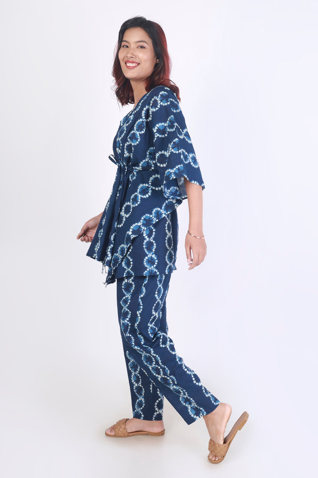 Nitya Blue Abstract Print Cotton Kaftan Set | SHOBITAM