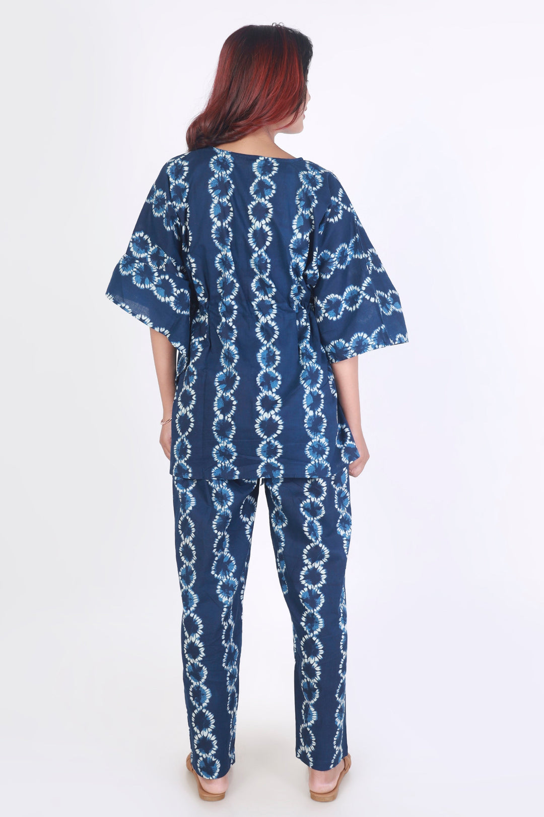 Nitya Blue Abstract Print Cotton Kaftan Set | SHOBITAM