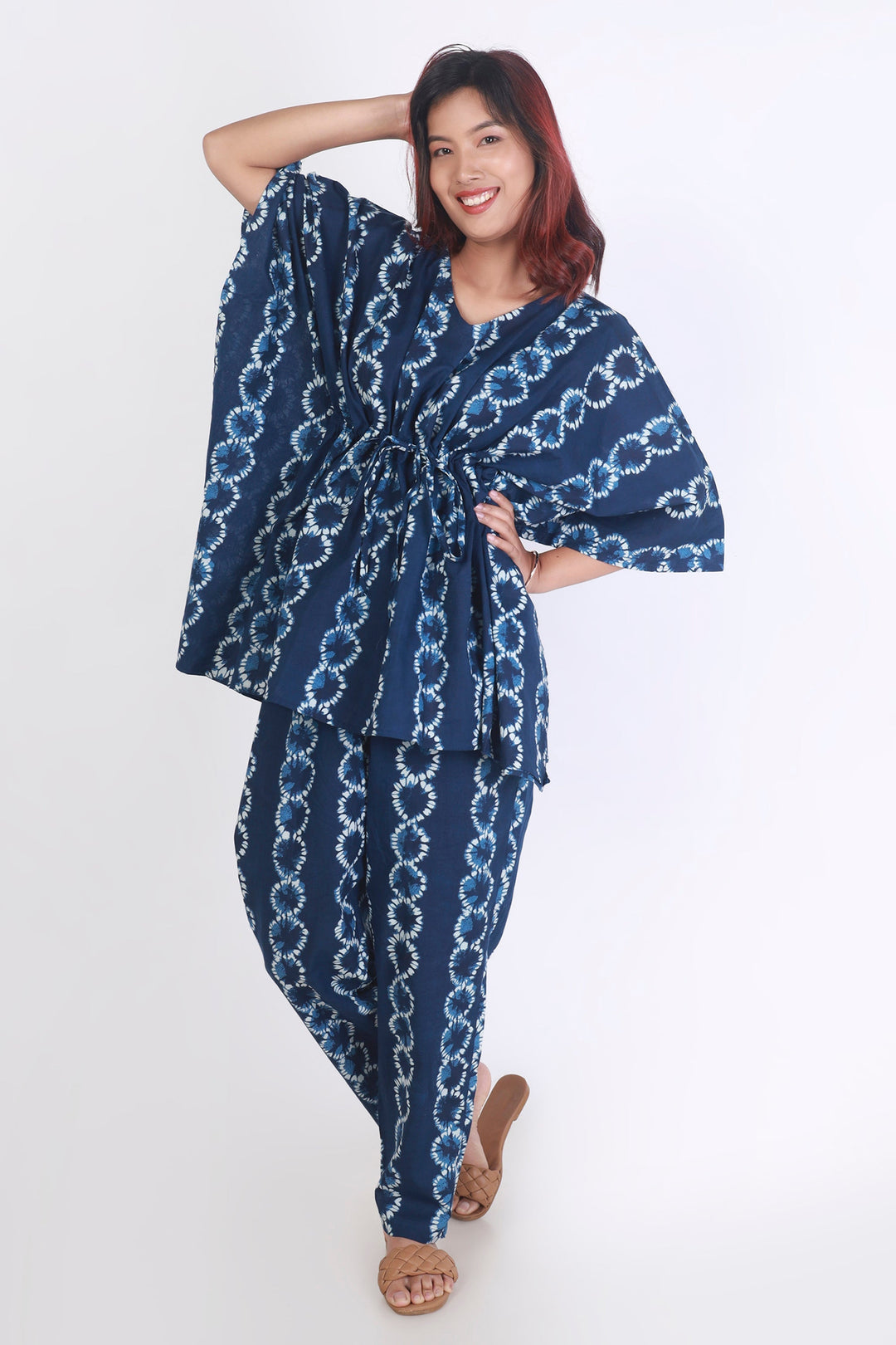 Nitya Blue Abstract Print Cotton Kaftan Set | SHOBITAM
