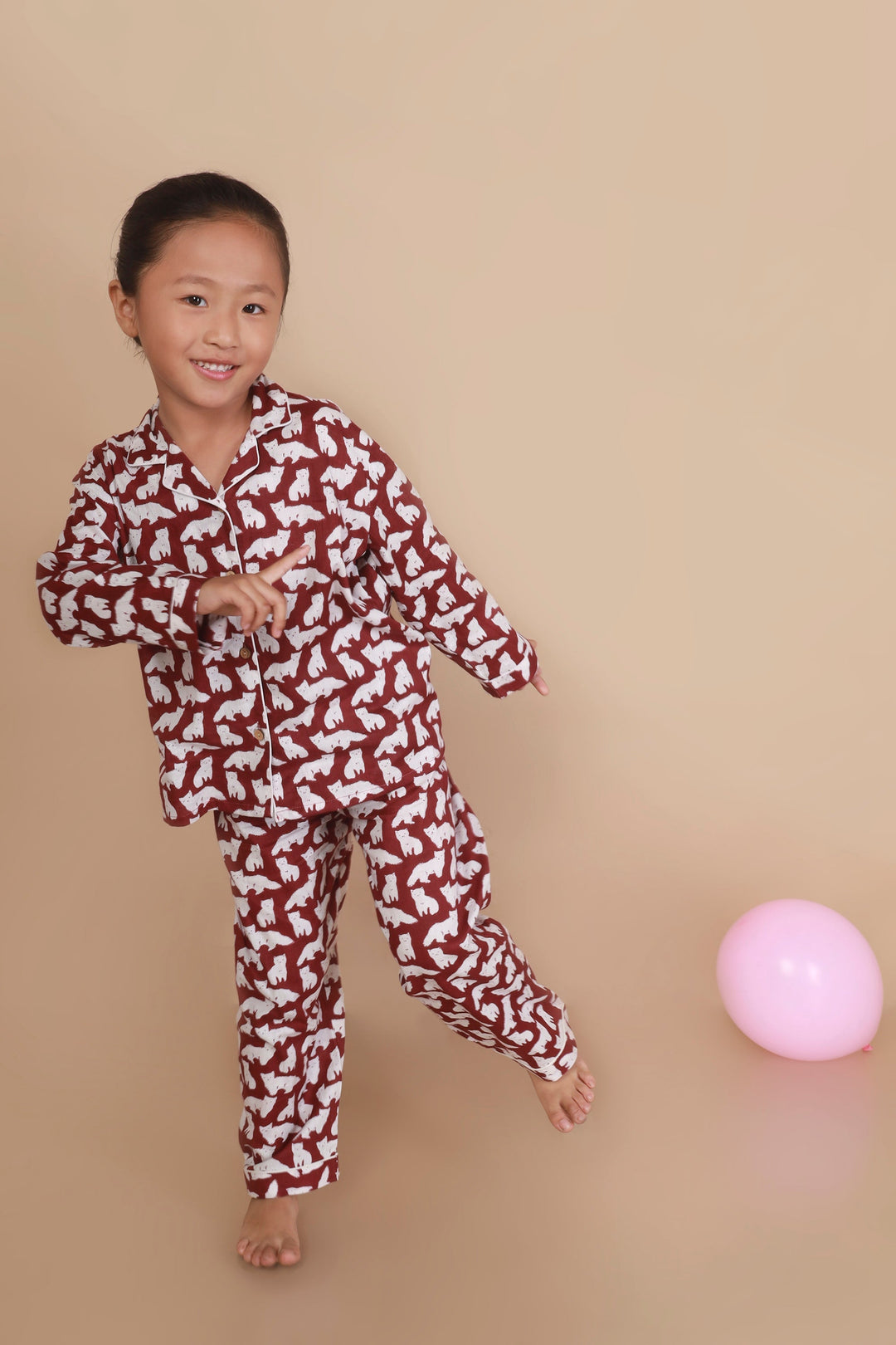 Maroon Foxy Print Shirt & Pyjama Kids Unisex Cotton Nightsuit | SHOBITAM