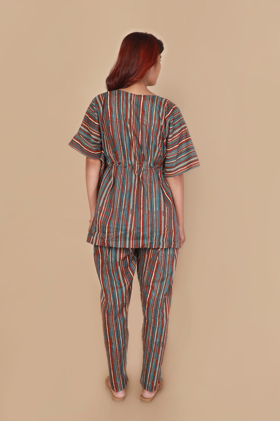 Elana Stripes Print Cotton Kaftan Set | SHOBITAM